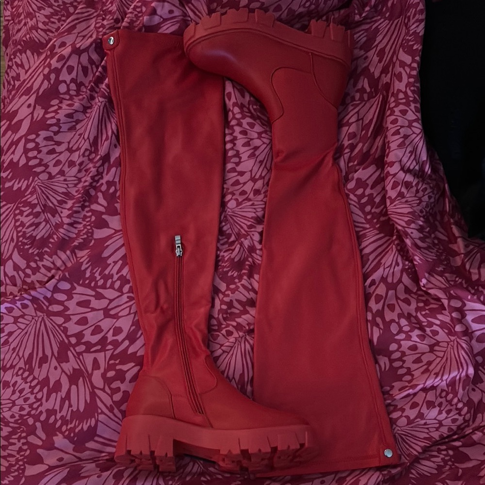 Stylish Red Over-the-Knee Boots
